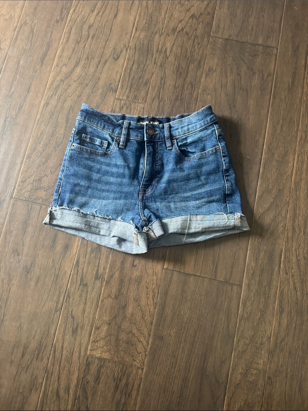 Cuffed Distressed Denim Shorts - Blue